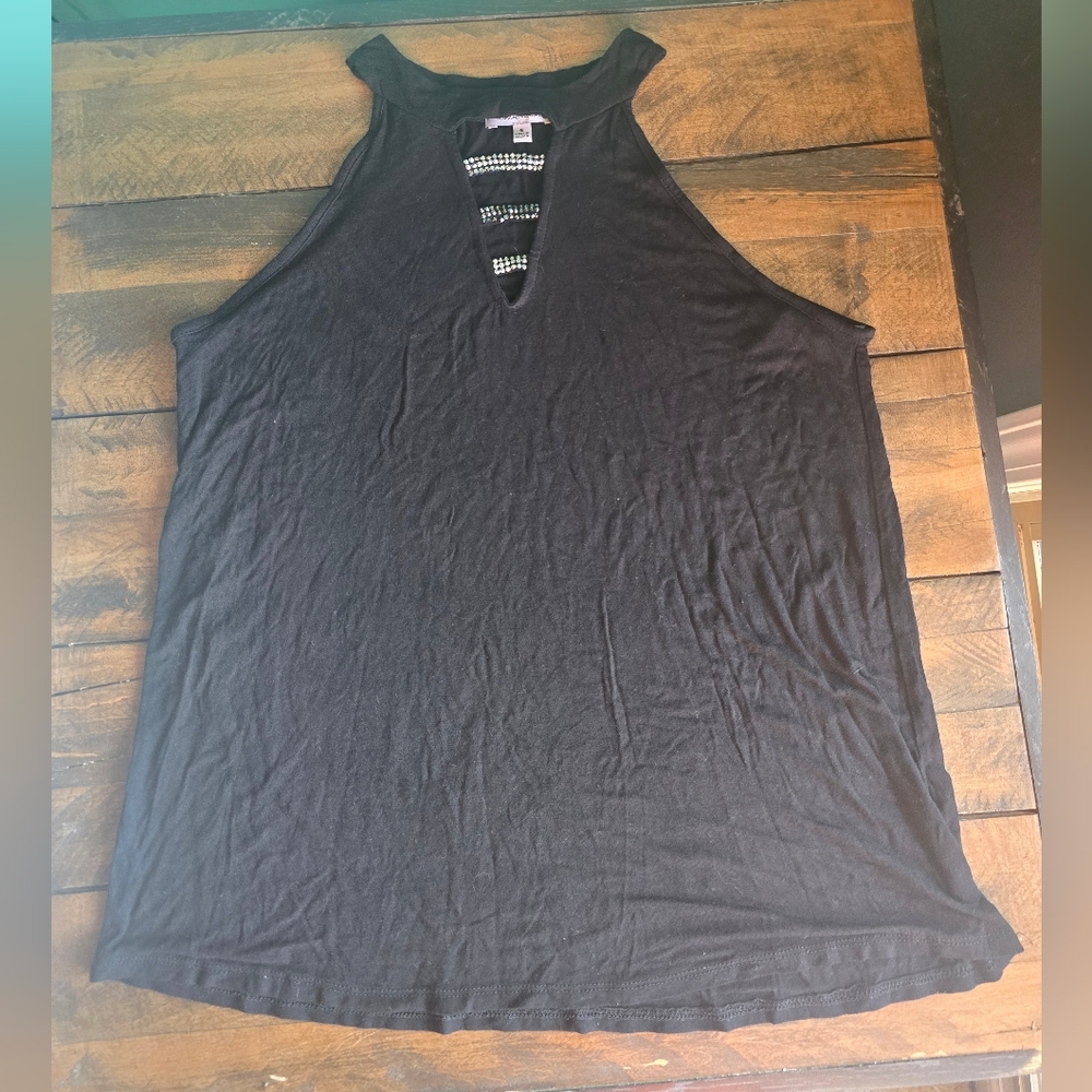 Womens Black Embellished Tank Top